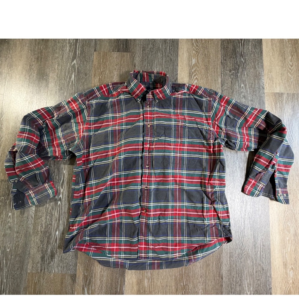 Basic Options Button Down Shirt Mens Large Multicolor Plaid Long Sleeve Cotton